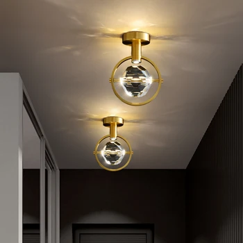 

Modern copper crystal lamp Nordic minimalist interior lighting single head living room bedroom kitchen dining room ceiling lamp