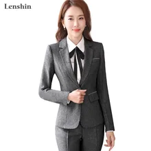 Lenshin, 2 предмета, для девушек, деловой костюм с брюками, Офисная форма, дизайн, женские деловые костюмы, темно-серый блейзер для работы, осенняя одежда