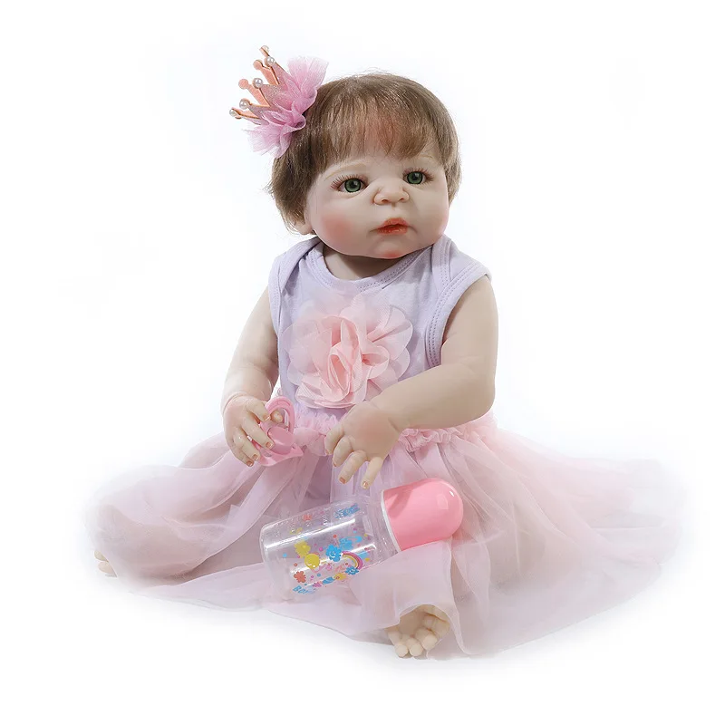 55 см Reborn Baby Doll игрушка полная силиконовая моющаяся принцесса платье ткань тело короткие волосы Реалистичная кукла малыш дети подарки