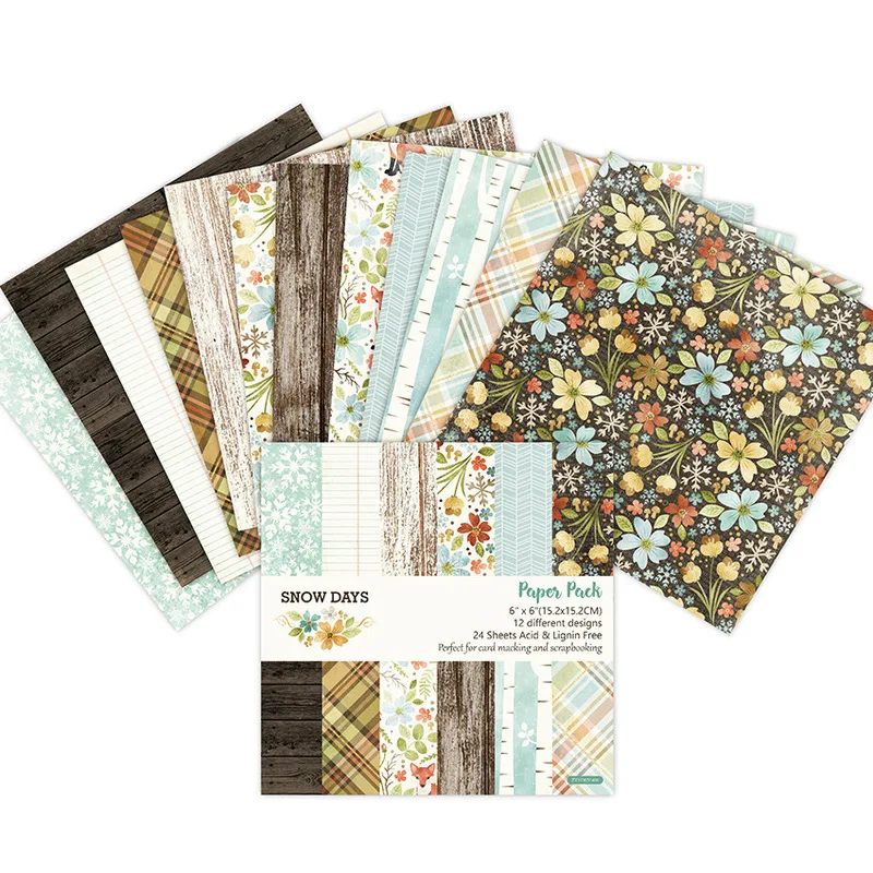 

24pcs Snow Day Scrapbooking Packs Paper 6'' Background Pads Origami Arts Crafts DIY Paper Card Making Scrapbook Paper Wrap Paper