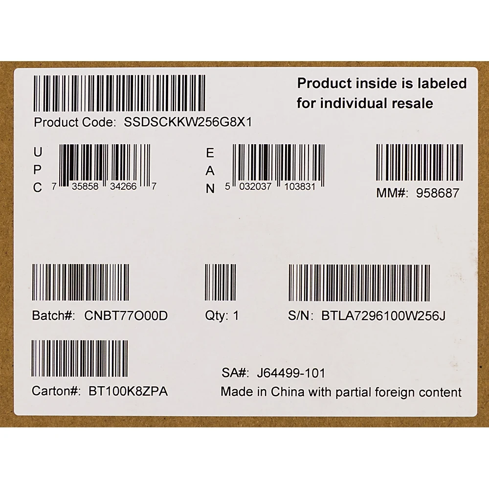 Накопитель SSD Intel Original SATA III 256Gb SSDSCKKW256G8X1 545s Series M.2 2280