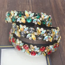 Роскошные европейские винтажные аксессуары для волос зеленый желтый кристалл барокко лента для волос Элегантные Стразы головная повязка со стразами для женщин