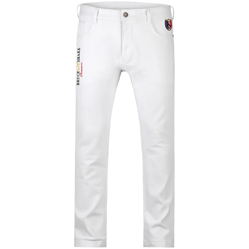 Black Friday New Men Stretch Skinny jeans Fashion Casual Slim Fit Denim Trousers Embroidery White Pants Male Brand Clothes Thick