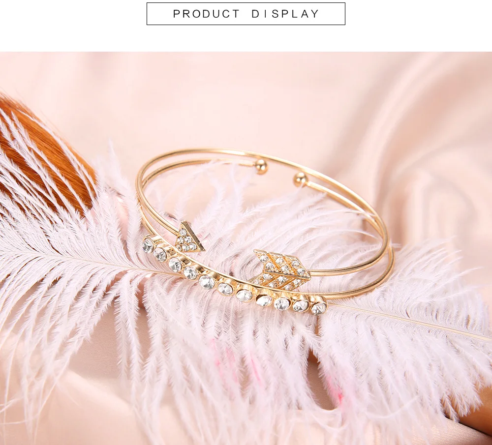 Простой женский браслет с золотой стрелкой, полный комплект из двух предметов с цирконием, браслет, открывающийся браслет, модные украшения, браслет, аксессуары