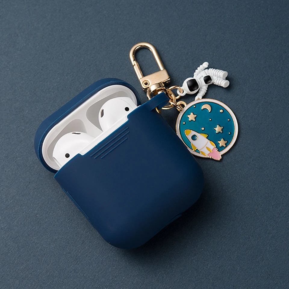 Cosmic Astronaut Spaceman Silicone Case for Apple AirPods 1 2 Case with Keychain Wireless Earphone Case Accessories Cover Box