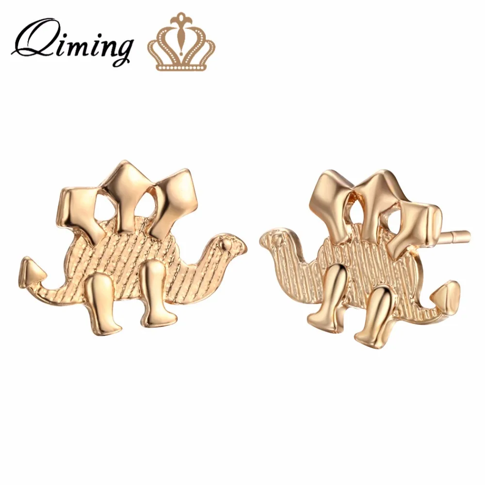 QIMING Tiny Gold Dinosaur Earrings For Women Girls Collar fashion Jewelry Small Stegosaurus Silhouette Shaped Stud | Украшения и