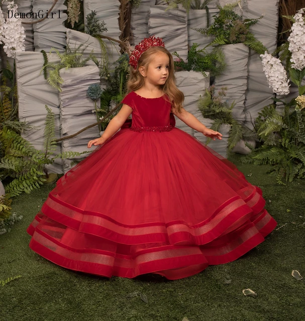 Requintado vestido vermelho princesa flor, apliques vestido de