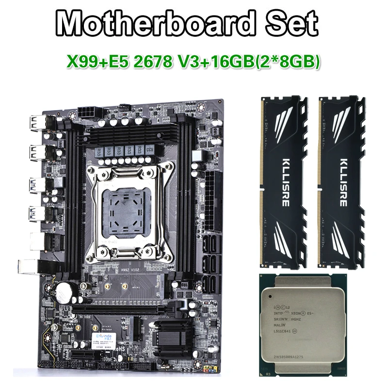 Kllisre X99 материнская плата с Xeon E5 2678 V3 LGA2011 3 CPU 2 шт X 8 ГБ = 16 Гб 2400 МГц DDR4 память|Материнские платы|   | АлиЭкспресс