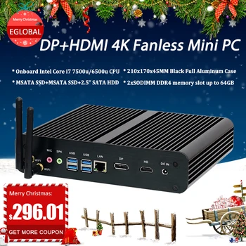 

Eglobal 7th Gen Mini pc Windows 10 Kaby Lake Fanless Computer TV Box 4K HD Display HTPC 300M Wifi Intel HD Graphics 620 Micro PC