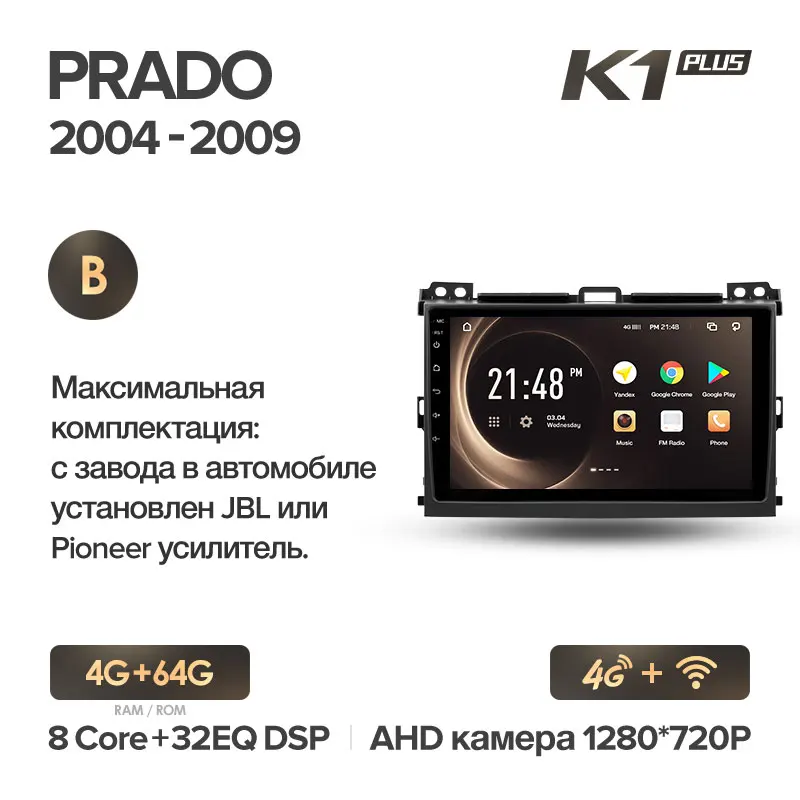 KingBeats Android 8,1 Восьмиядерный головное устройство 4G в тире Автомобильный Радио Мультимедийный видео плеер навигация gps for Toyota Land Cruiser Prado 3 J120 2004 no dvd 2 din двойной Din Android стерео 2din DD - Цвет: Prado PLUS 64G-B