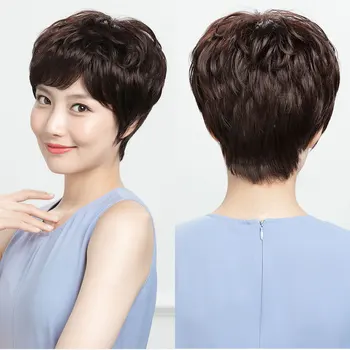 

synthetic short Wigs for old women middle age curly hair cap fake false hair black gift present high quality MUMUPI