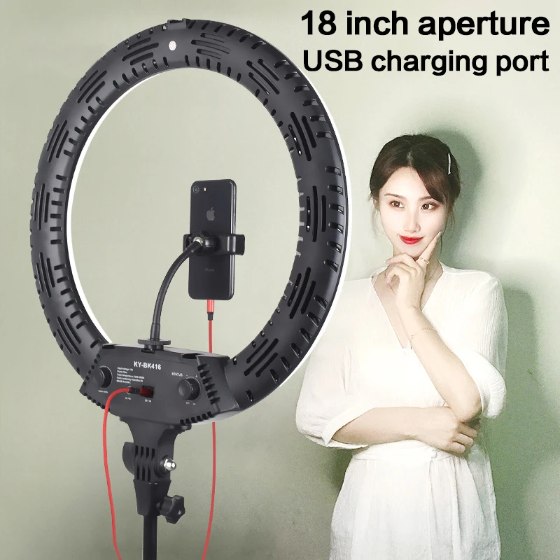 18 дюймовый светодиодный кольцевой светильник 3200-5600K 65W фотография вспышка для селфи с кольцевая лампа с 2-х метровый Штатив для макияжа светильник в прямом эфире
