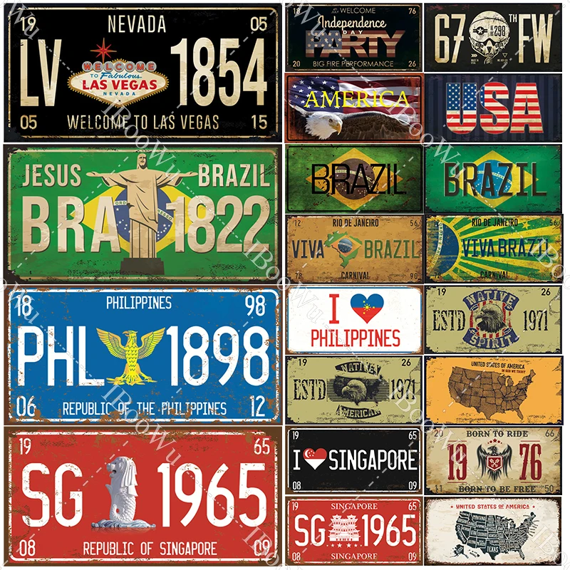 RetroLicensePlateCountryFlagVintagePosterMetalTinSignsCar