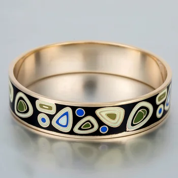 

Zlxgirl luxury brand 16mm width men's stainless steel gold bangle bracelet perfect Enamel punk bracelet russian design bangle