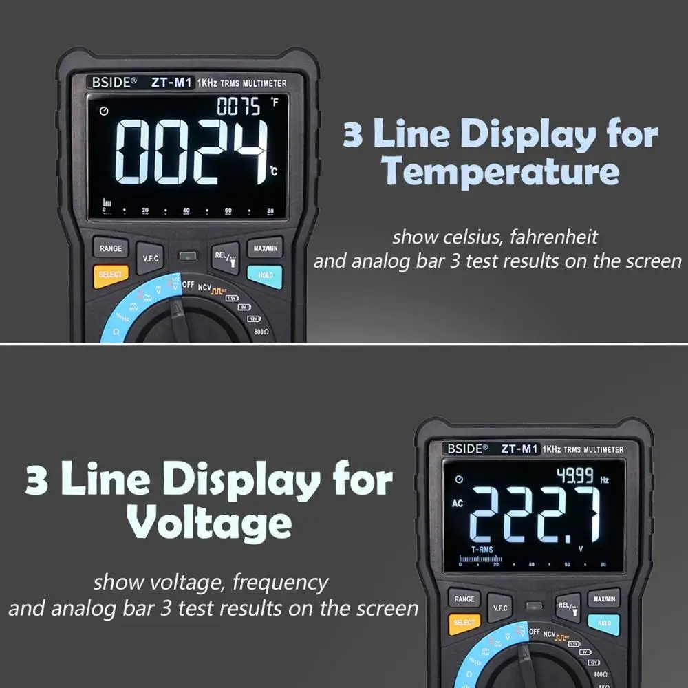 Kopen Digitale Multimeter Bside ZT M1 Auto Manual 3 Lijn Triple Display Spanning Batterij Tester Vfc Vierkante Wave Output Capaciteit test