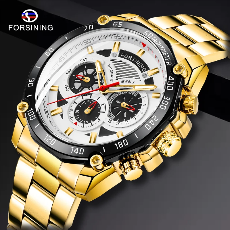 

FORSINING Brand Men Automatic Watch Luxury Skeleton Mechanical Watches Men's Gold Stainless Steel Clock Relogios Masculino