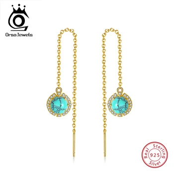 

ORSA JEWELS 925 Sterling Silver Women Drop Earrings With Cat's Eye Stone Pearl Natural Stone Dangle Earring Fine Jewelry OSE74