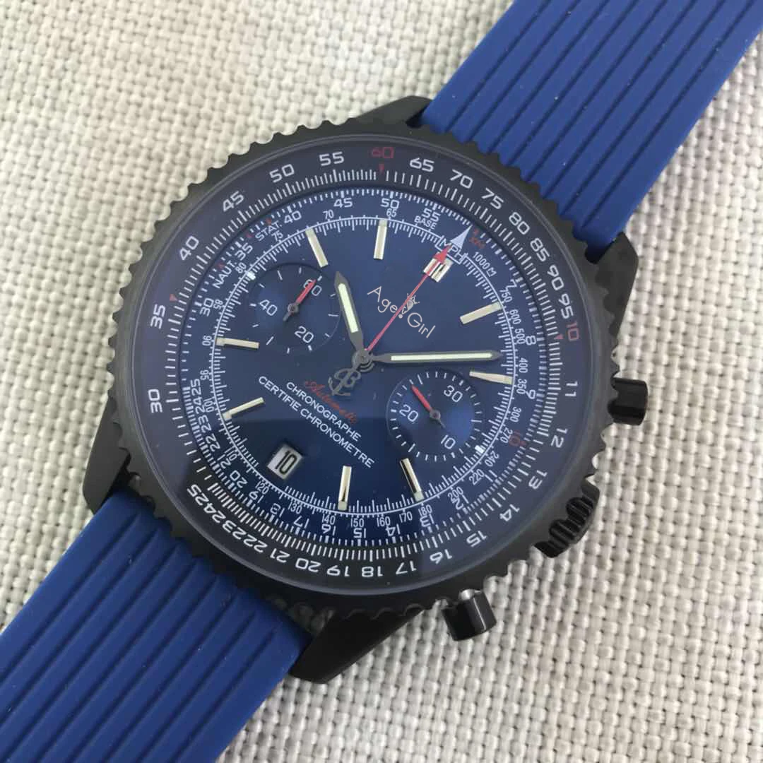 

Famous Brand New Chronograph Men Stopwatch Sapphire Crystal Silver Full Black Blue Rubber Sport Watches Limited AAA+