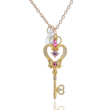 

Sailor Moon Necklace Tsukino Usagi Alloy Diamond Pendant Time And Space Key Adult Anime Necklace Couples Pendant Accessories