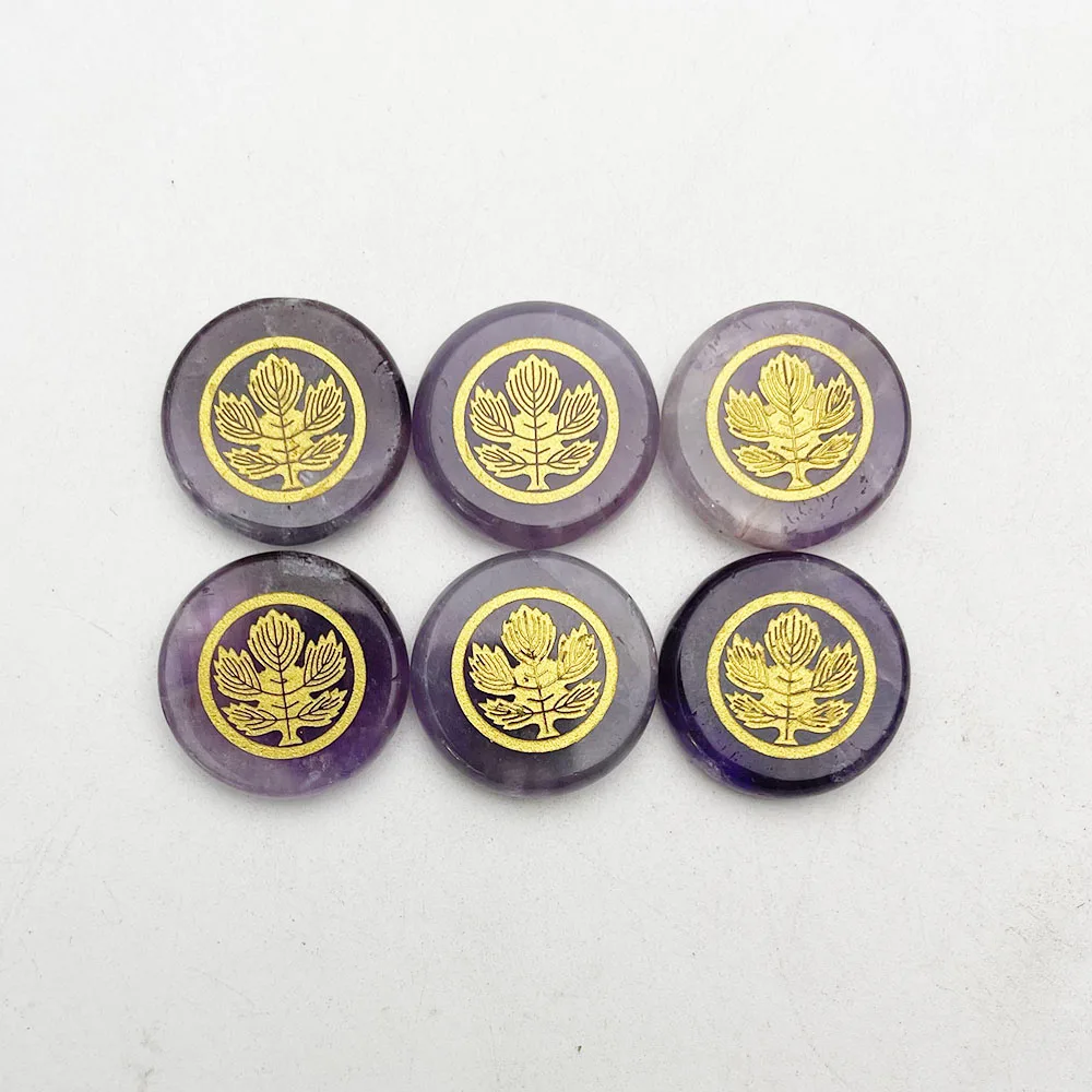 

Fashion Rune Amethyst 6pc Reiki Heal Square Natural Stone With Chakra Symbols for Meditation Energy Crystal Free shipping