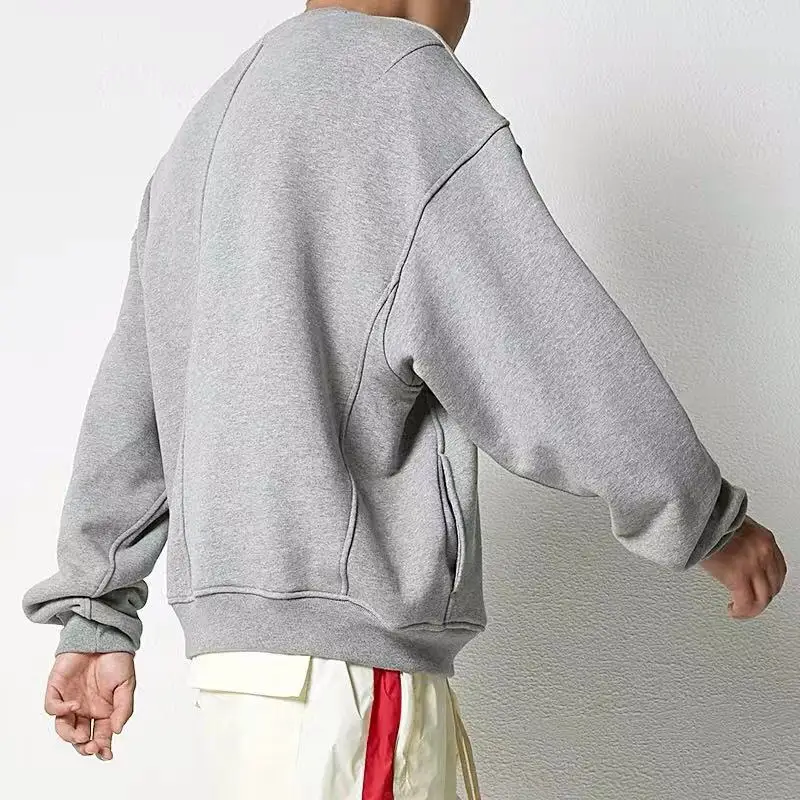 

Europe and the United States new high street special cut oversized round neck solid color retro port wind ins hot basic hoodie