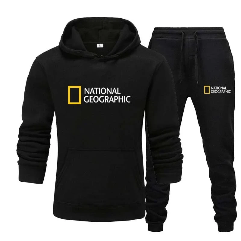 mens matching sets National Geographic-Men's Sweatshirt And Pants Suit, Casual Sportswear, Hoodie, New Autumn And Winter Collection, 2 Piece Set mens sweat suits sets