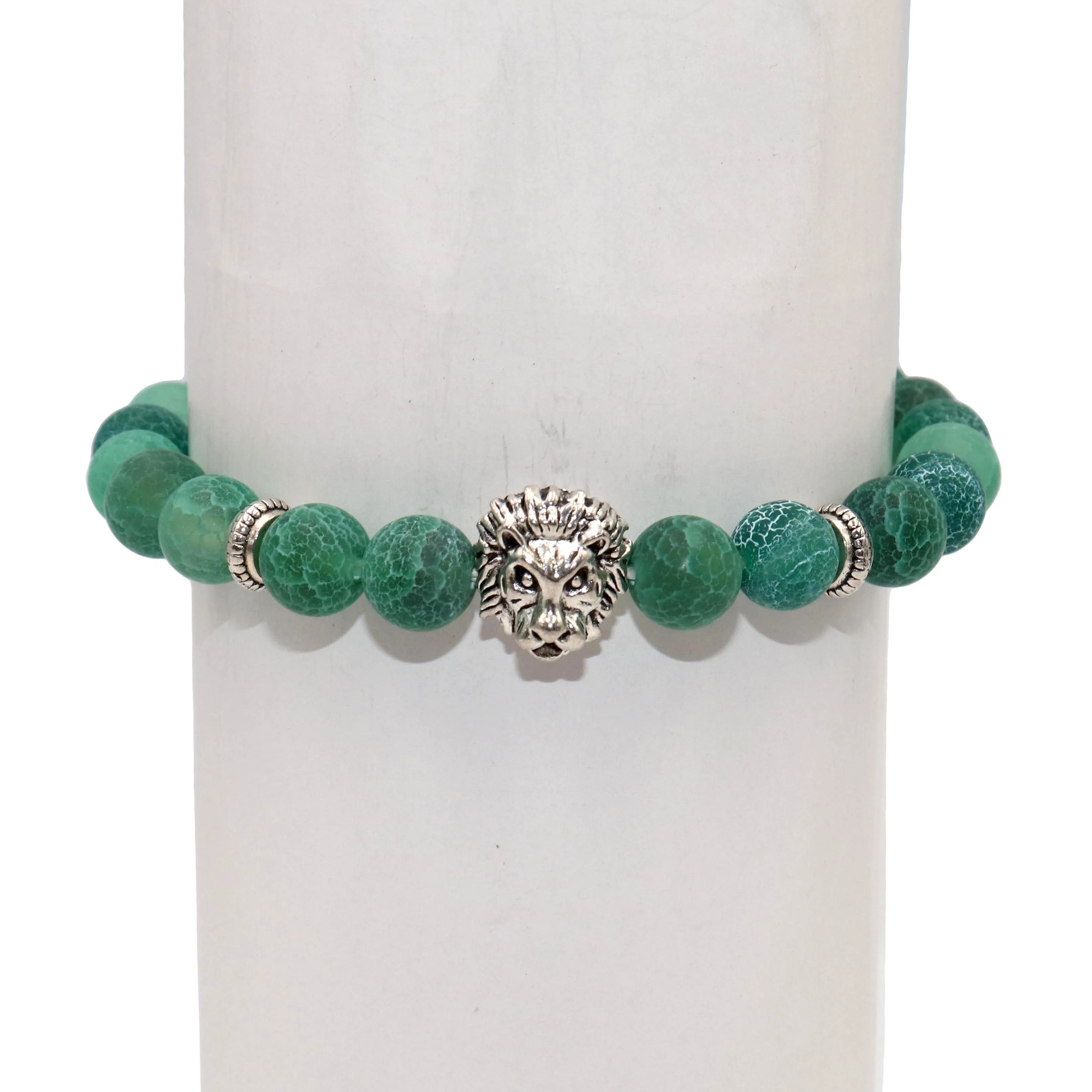Green agate 8 мм модный серебряный шарм-браслет со львом для мужчин и женщин лазурит аметисты тигровый глаз натуральный камень жемчуг Йога браслет ювелирные изделия - Окраска металла: Green agate