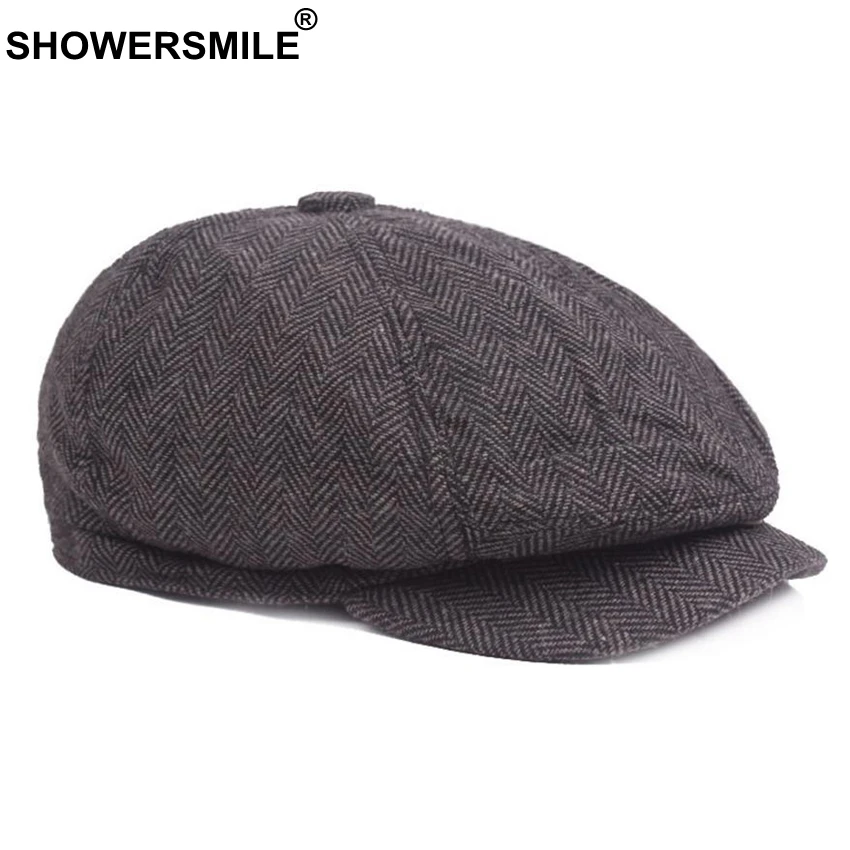 SHOWERSMILE кепка газетчика Мужская восьмиугольная в елочку коричневый Британский