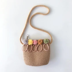 Summer new style children's handmade straw woven shoulder bag cute girls mini diagonal bag princess floral woven beach bag