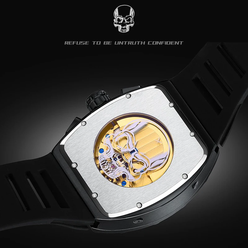 GUANQIN Luxury Automatic Watch Skeleton Skull Watch 2022 Tourbillon design waterproof Day Date Year Month Display Rubber Strap