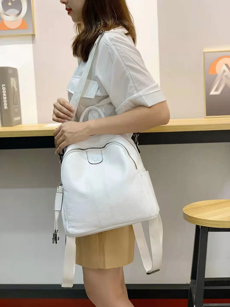 2022 NEW Fashion Soft 100% Genuine Cow Leather Women's Backpacks Lady Top Layer Cowhide Large Capacity School Book Backpack Bag