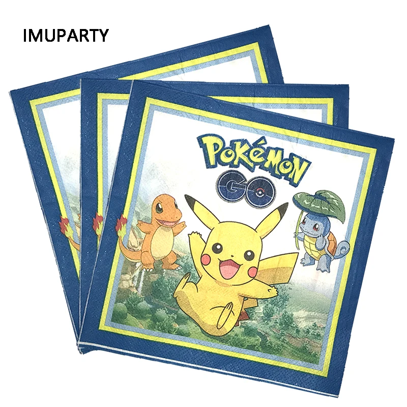 個ポケモン Go ピカチュウ使い捨て紙ナプキン子供の誕生日パーティー用品ベビーシャワーナプキンテーブルディナー紙 33 33 センチメートル Aliexpress ホーム ガーデン