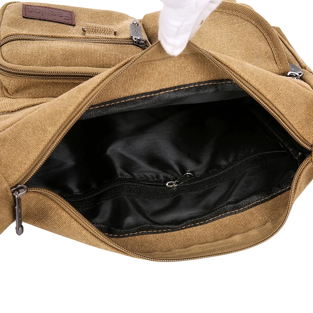 Men'S Crossbody Bag Canvas Multi-Function Zipper Closure Wide Shoulder Strap Tear-Resistant Outdoor Camping Hiking Bags