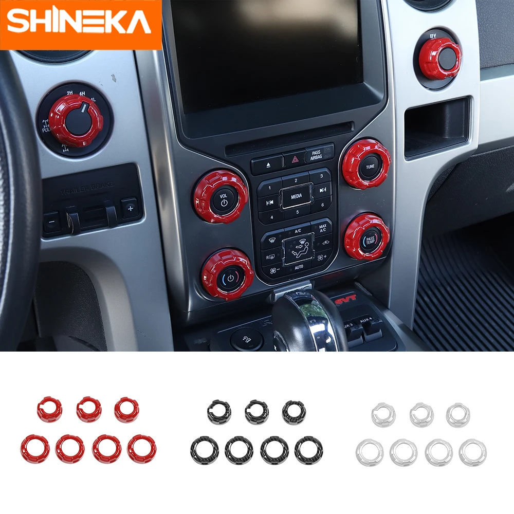 

SHINEKA Car Interior Central Control Knob Decoration Ring Cover Accessories for Ford F150 Raptor 2013-2014 Car Styling