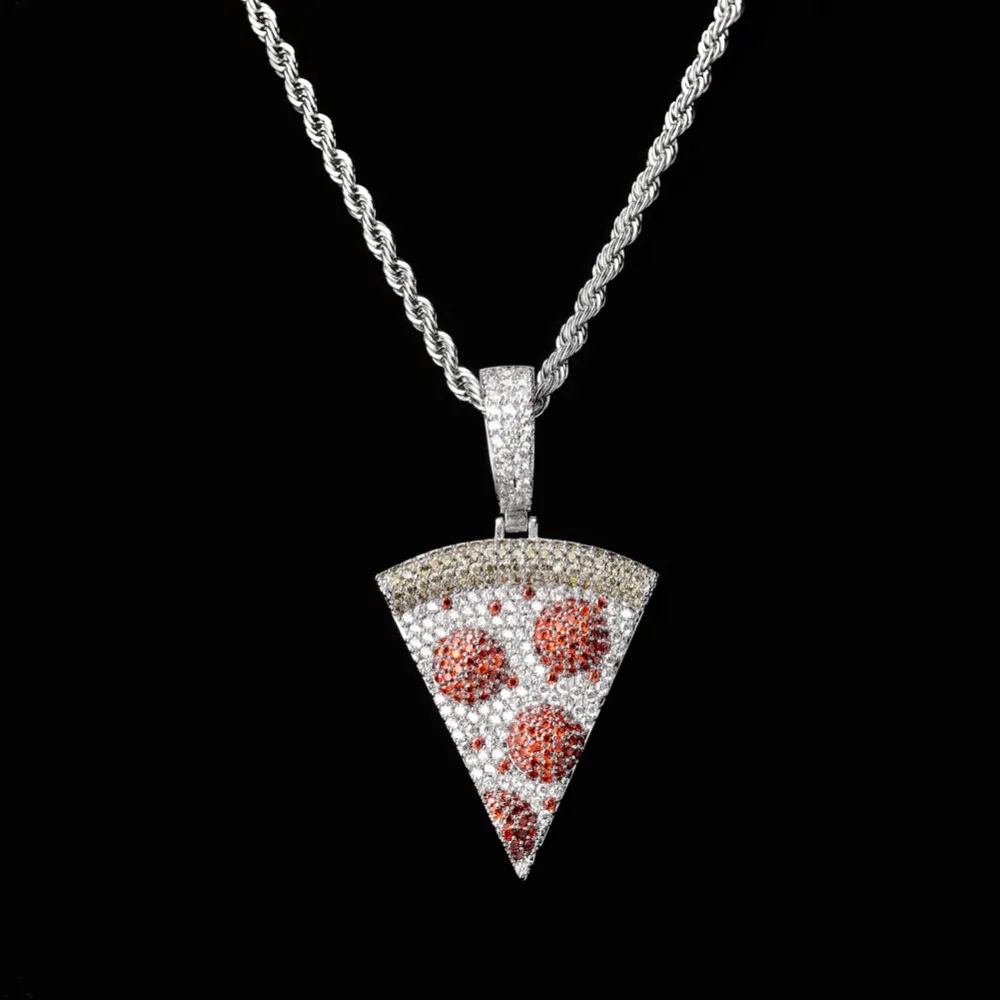 JINAO Iced Out пиццы кулон и ожерелье медь золото серебристый цвет набор украшений с цирконием хип хоп полный кубический цирконий подарок