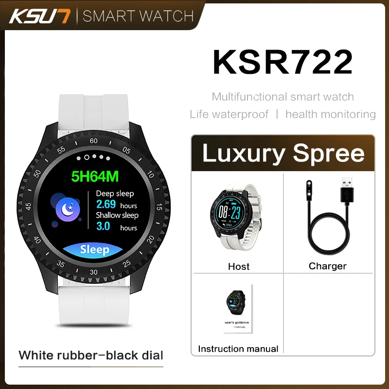 KSR722 Смарт-часы-браслет Для мужчин Для женщин спортивные Фитнес трекер сна Мониторинг давления, кислорода в крови смарт-браслет зарядка через usb - Цвет: KSR722-White