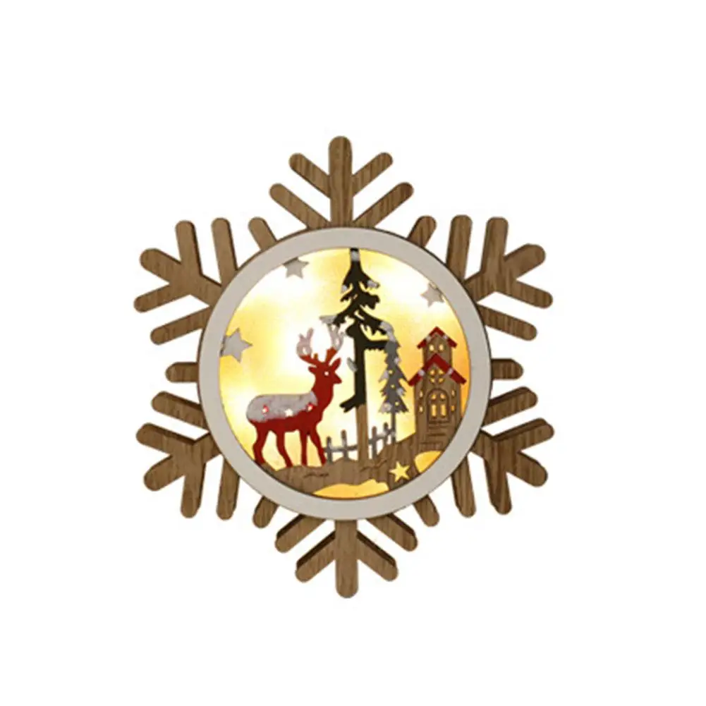 Snowflake Скандинавский стиль рождественские огни Светодиодный Ночник деревянный Лось подвесное ламповое праздничное освещение для рождественской елки фестиваль украшения - Испускаемый цвет: Snowflake