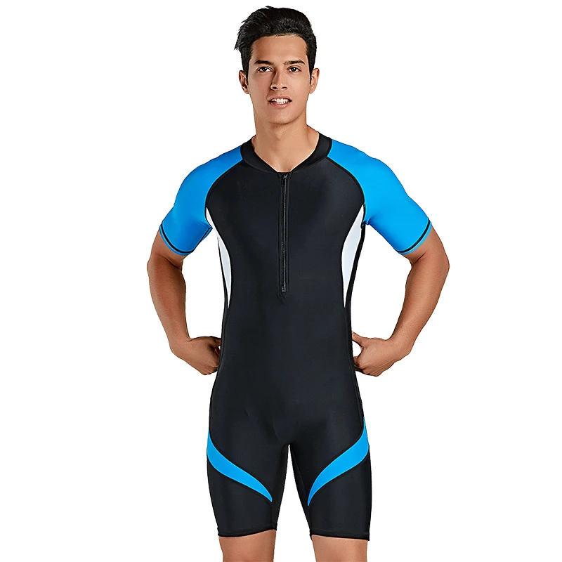 One-Piece Lycra Wetsuit Men Front Zip Short Scuba Rash Guard Swimsuit Jumpsuit Surfing Swimming Scuba Diving Skin