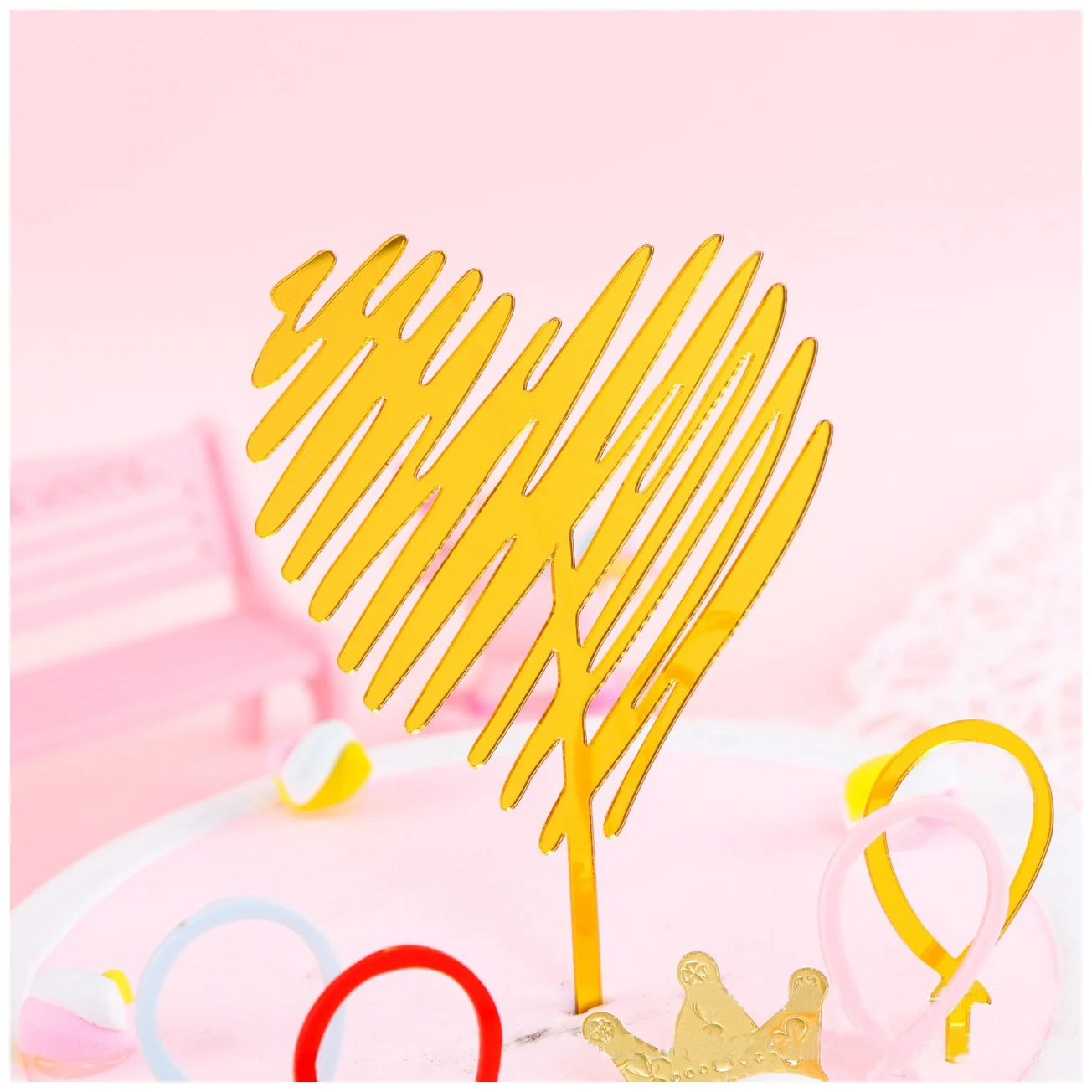 Gold Heart Микки Маус акриловые свечи в форме букв торт Топпер Золотой Серебряный торт украшение в виде флага вечеринка для мальчика день рождение свадебные принадлежности - Цвет: Gold Heart