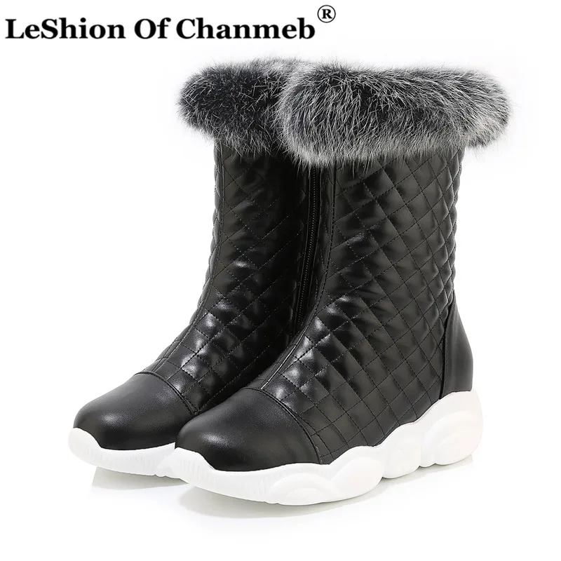 

Women's High Quality PU Leather Quilted Boots Ladies Warm Thermal Plush Snow Boots Woman Winter Shoes Sneakers Plus Size 46 Hot