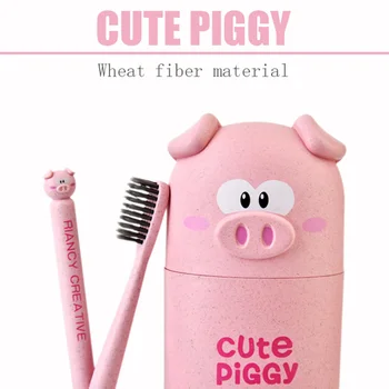 

Outdoor Storage Organizer Accessories Travel Wheat Fiber Washing Cup Set Holder Cute Piggy Household With Toothbrush Case
