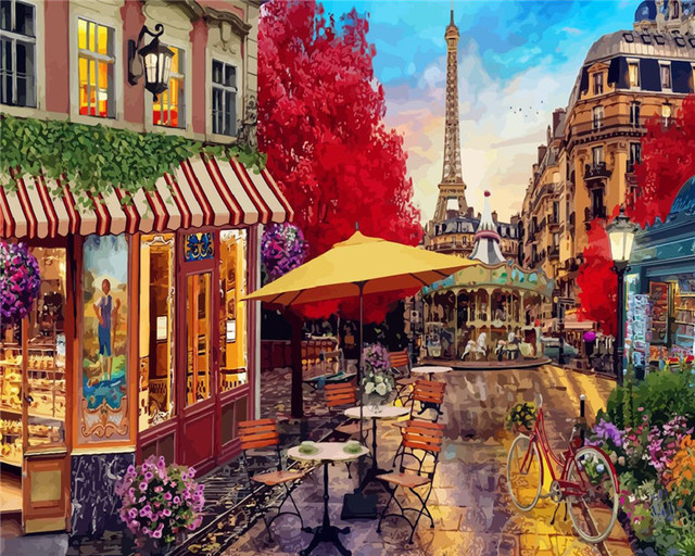 Diy Paint By Numbers For Adults City Tower Street Hand Paind Kit Canvas Oil Painting Landscape Living Room Decoration