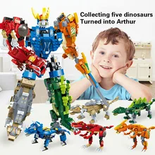 Dinosaur robot deformation five-in-one puzzle assembling boy toy blocks one robot