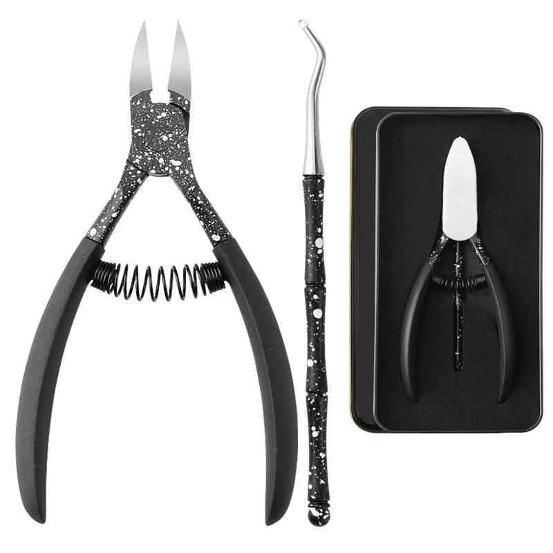 

Black Toenail Ingrown Nail Art Set Cuticle Nipper Clipper Edge Cutter Manicure Scissor Plier Tool Pedicure Dead Skin Remover Box