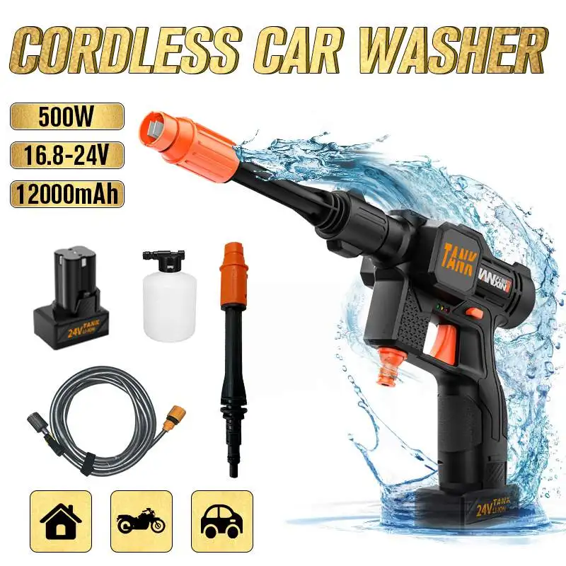 GUANXIN 12000mAh Cordless High Pressure Car Wash Water Gun Lithium Battery Portable High Pressure Washer Foam Generator Tornado