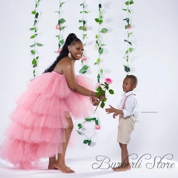 

Elegant Pink Tulle High Low Tulle Skirts Women Plus Size Elastic Long Summer Tulle Skirt To Party Saias Custom Made