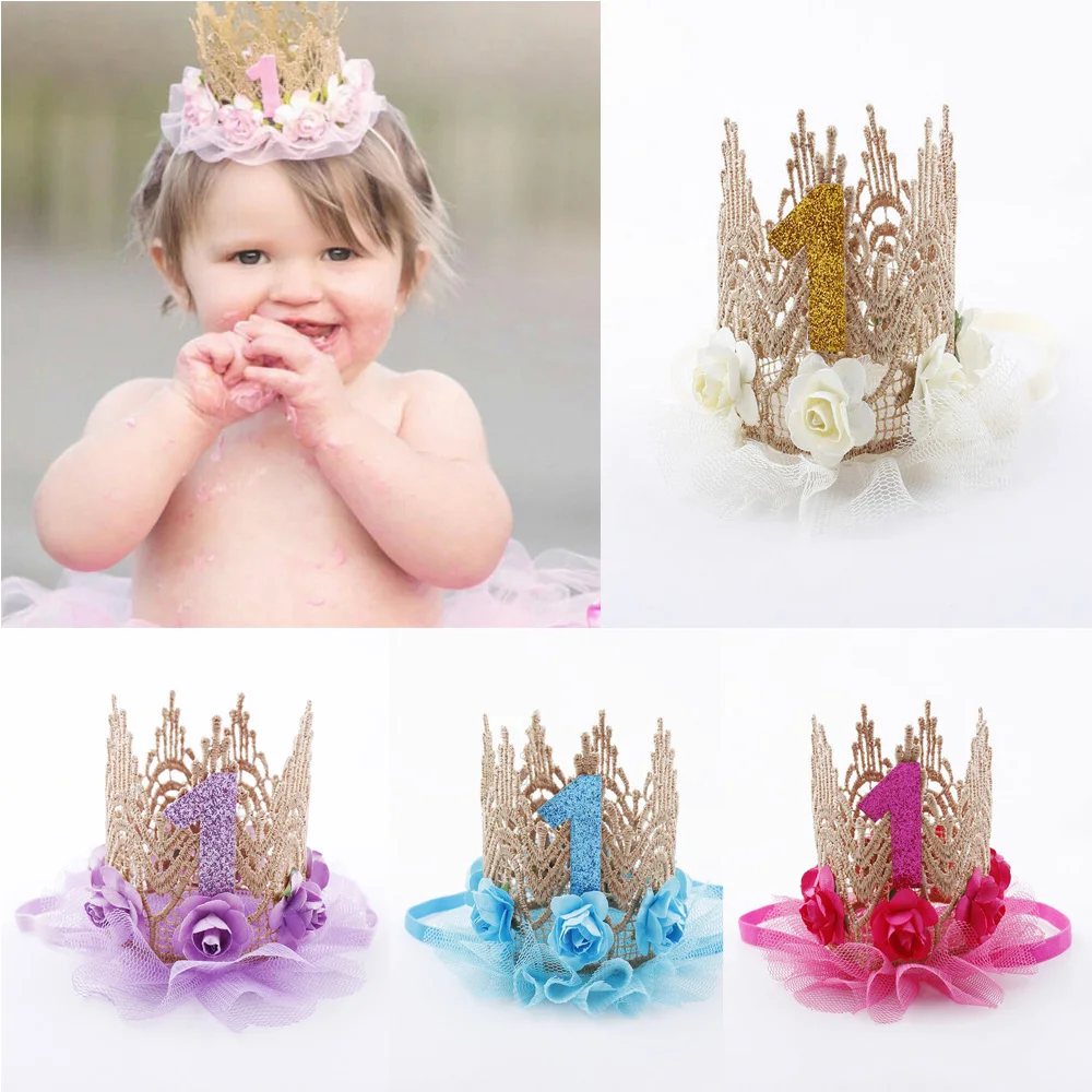 

New Flower Headband Princess Crown Birthday Crown Headdress Baby Shower Kids