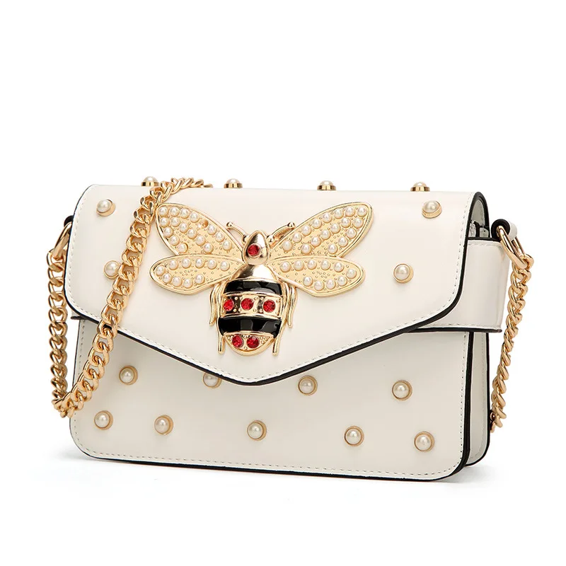 Брендовая дизайнерская женская сумка через плечо с ремешком на цепочке, женские кожаные сумки, сумка-мессенджер, женский клатч, пряжка в виде пчелы, кошелек