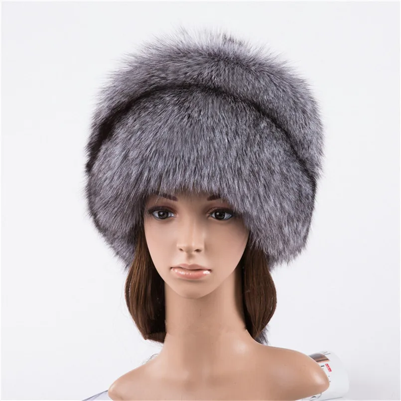 Czapka Zimowa Futro Kapelusz Prawdziwe Naturalne Futro Z Lisów Rosyjska Uszanka Grube Ciepłe Uszy Bomber Kapelusz Pani Prawdziwe Futro Czapka Z Pompon