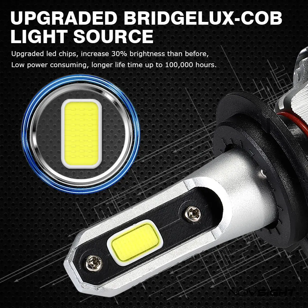 NOVSIGHT 9005 HB3 HB4 9006 9007 HB5 H7 светодиодный H4 Автомобильный головной светильник 72 Вт 10000LM